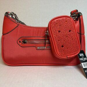 Madden NYC Women's Chain Strap Crossbody Handbag with Pouch, Deep Orange